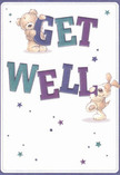 Full of warmth and optimism, this get well card captures something truly special about the caring spirit of Bethnal Green. Against a soft cream backdrop, a friendly teddy bear and a floppy-eared puppy come alive, actively supporting and holding up the bold, colourful letters that spell 'Get Well.' Their cheerful faces and plush fur, almost tangible, evoke the comforting touch of a familiar friend or a thoughtful bouquet delivered from a local florist nearby. Indigo and teal hues dance across the text, making it leap from the page, while scattered stars in varying blue and purple tones add whimsical energy much like the vibrant street art around Brick Lane. The whole composition glows with gentleness and hope-an emotional tonic for anyone in need of a lift, and a perfect companion to a fresh bouquet sent to a neighbour, effortlessly spreading kindness and positive cheer throughout the Bethnal Green community.
